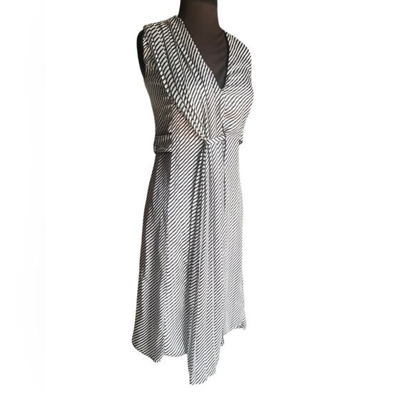 Deborah Lyons Ashley Midi Dress 2 Black Striped Crepe Luxury Old Money Ladylike - Picture 4 of 10